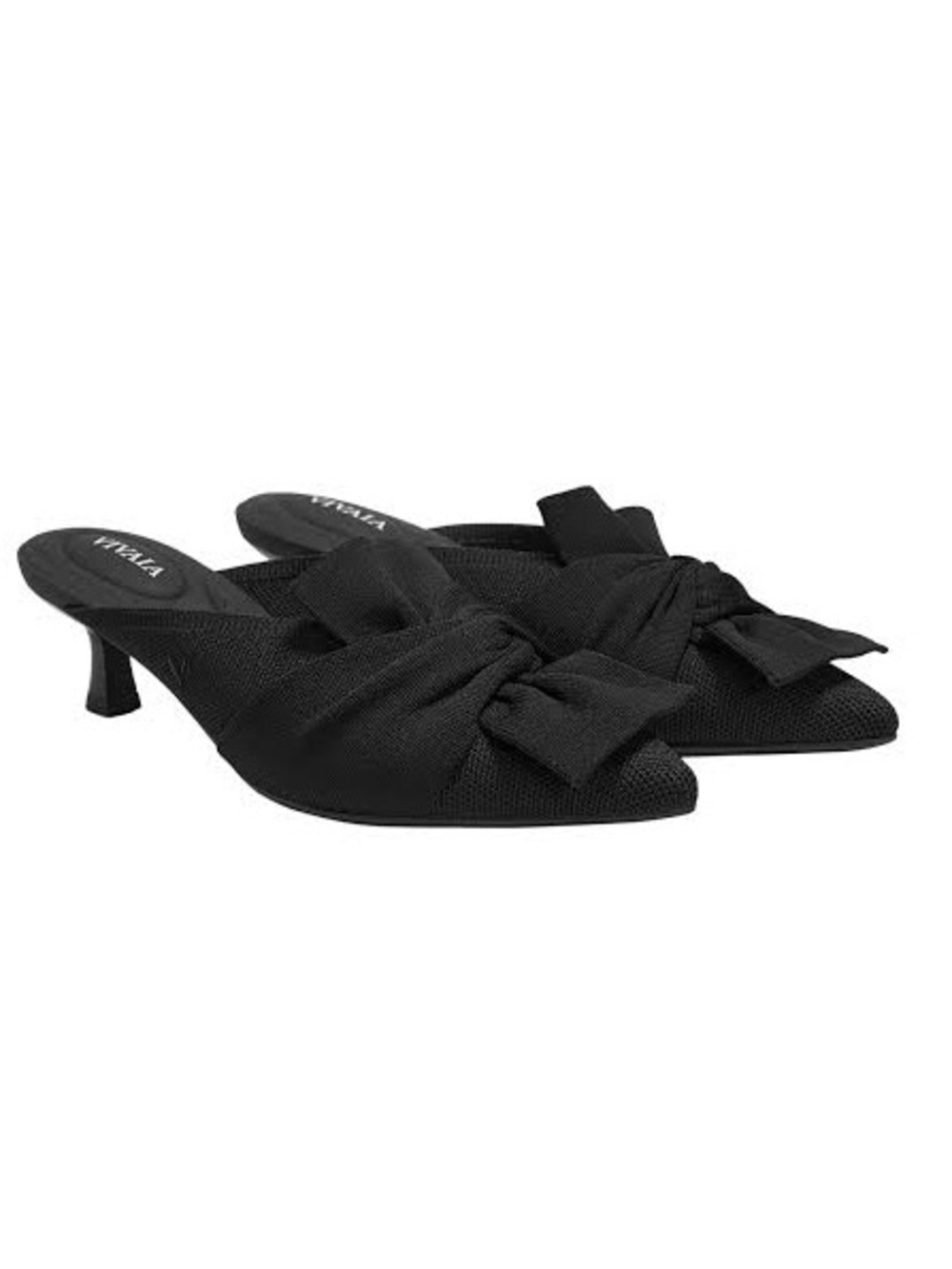 VIVAIA Samira Pointed Toe Bow Sandals Black Kitten Heel EU 37 NWOT